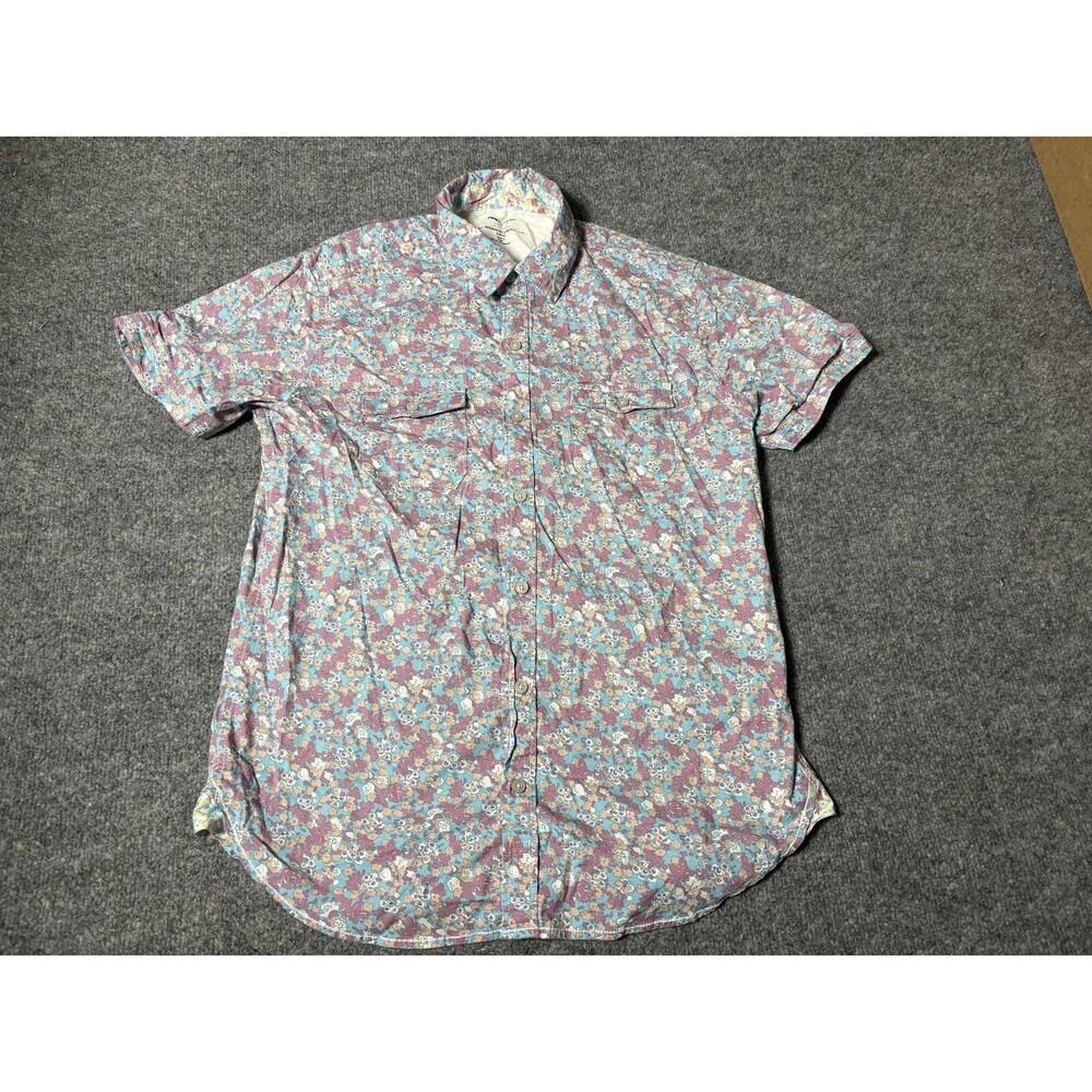 Paperdenim&cloth Shirt Mens M Multicolor Floral Short Sleeve Slim Button-Up